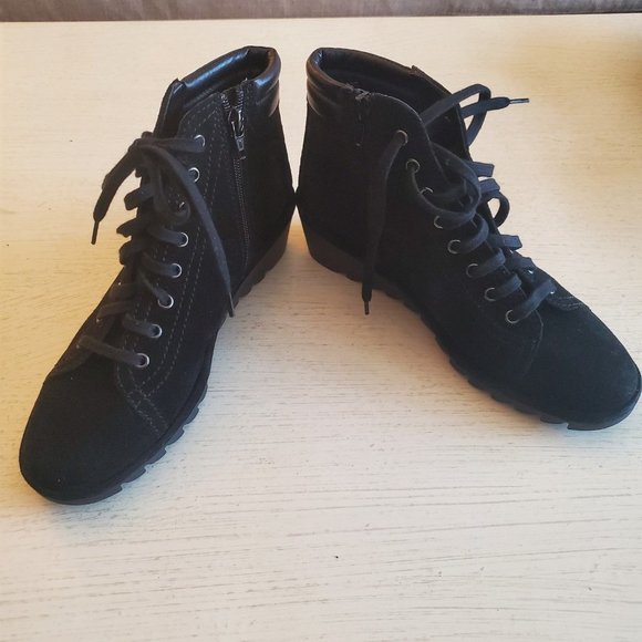 The FLEXX black Suede/Leather Wedge Ankle Boots 37.5/6.5-7 - Picture 3 of 6